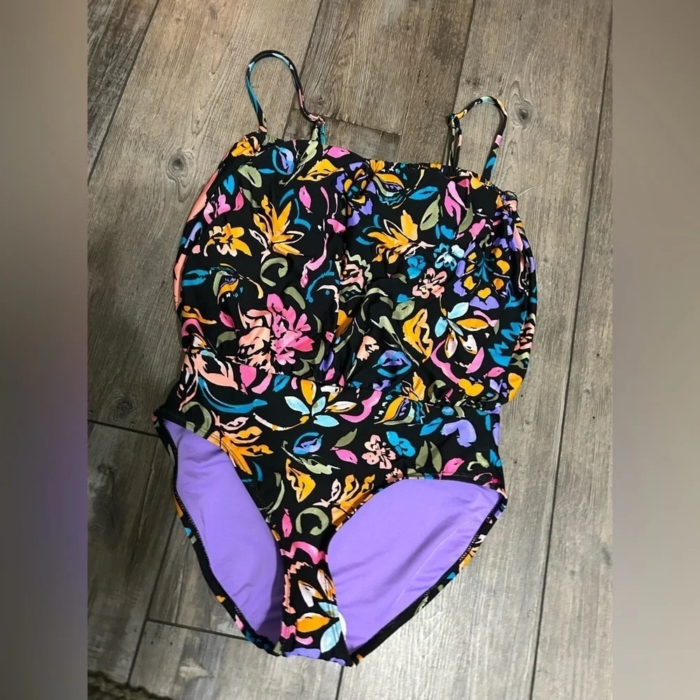 Anne Cole Floral One Piece Swimsuit adjustable straps size 6